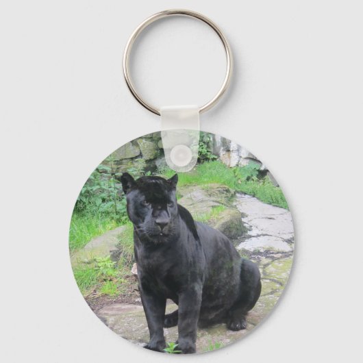 Big Black Jaguar Cat auf Rock Schlüsselanhänger (Vorderseite)