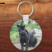 Big Black Jaguar Cat auf Rock Schlüsselanhänger (Vorderseite)