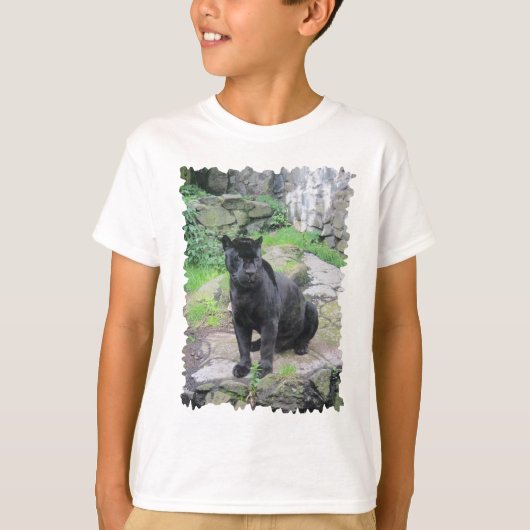 Big Black Jaguar Cat auf Rock T-Shirt (Vorderseite)