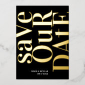 Big Black Monogram Pressed Gold Foil Save the Date Folieneinladung (Vorderseite)
