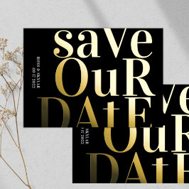 Big Black Monogram Pressed Gold Foil Save the Date Folieneinladung