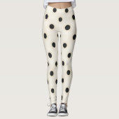 Big Black Polka Punkte auf antiken Weiß Leggings (Vorderseite)