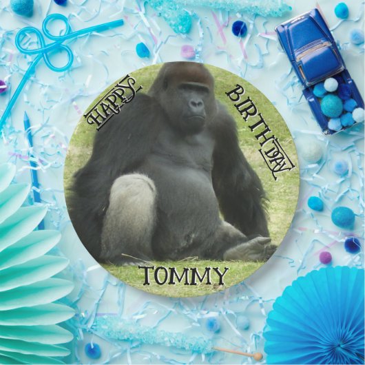 Big Black Sitting Gorilla Pappteller (Party)