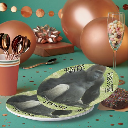 Big Black Sitting Gorilla Pappteller (Multi)