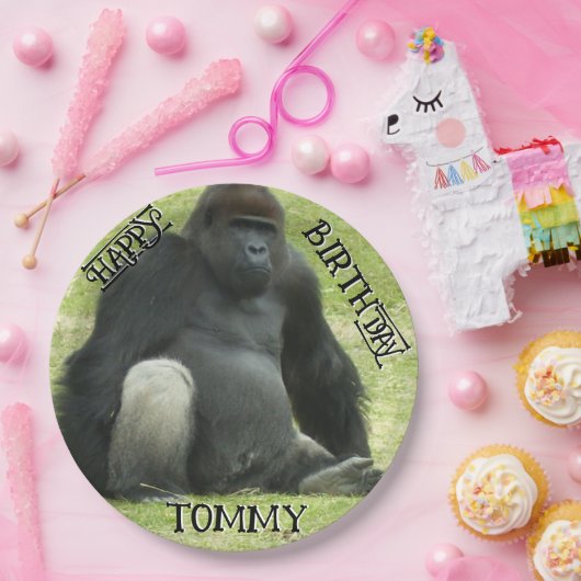 Big Black Sitting Gorilla Pappteller (Party)