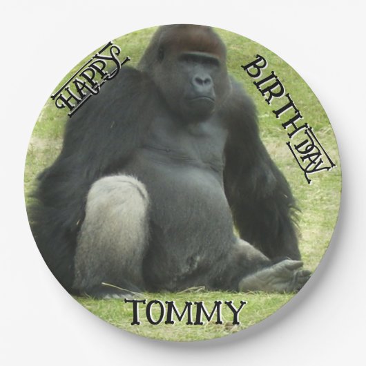 Big Black Sitting Gorilla Pappteller (Vorderseite)