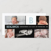 Big Blue Baby Boy Monogram 5 Foto Birth Ankündigung (Vorne/Hinten)