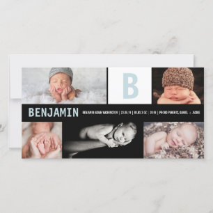 Big Blue Baby Boy Monogram 5 Foto Birth Ankündigung
