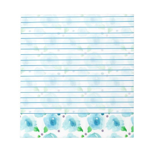 Big Blue Blossoms Aquarellfarben Blume Liniert Notizblock (Vorderseite)