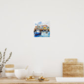 Big Blue Boat im Hafen am Meer Poster (Küche)