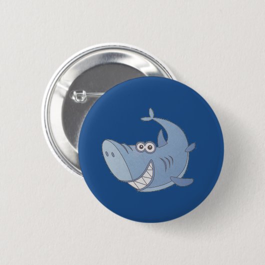 Big Blue Cartoon Shark Button (Vorne & Hinten)