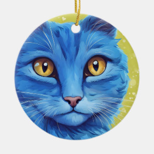 Big Blue Cat Keramik Ornament