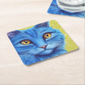 Big Blue Cat. Rechteckiger Pappuntersetzer (angewinkelt)