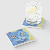 Big Blue Cat. Steinuntersetzer (Seitenansicht)