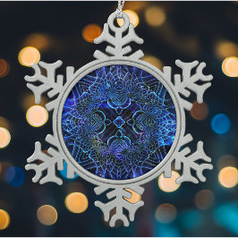 Big Blue Electric Galactic Geometry Schneeflocken Zinn-Ornament
