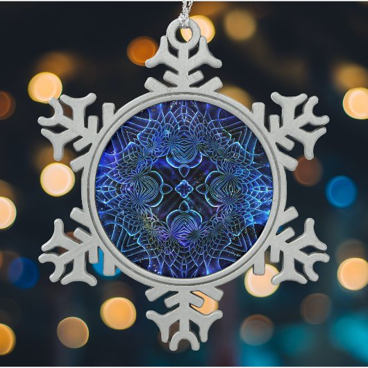 Big Blue Electric Galactic Geometry Schneeflocken Zinn-Ornament