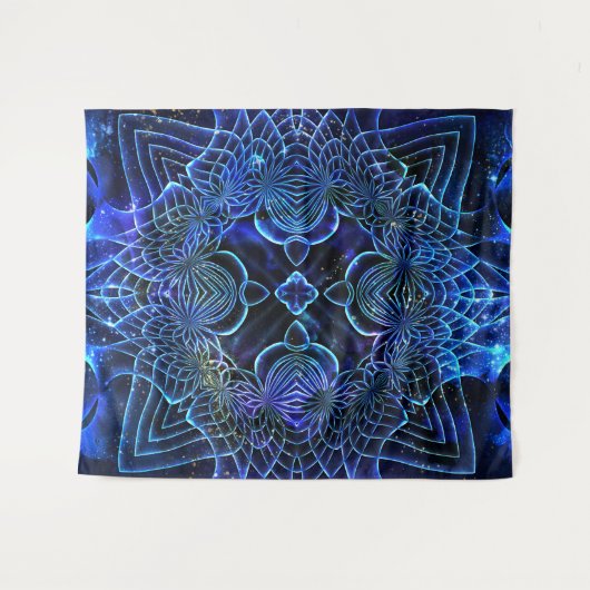 Big Blue Electric Galactic Geometry Wandteppich (Vorderseite (Horizontal))