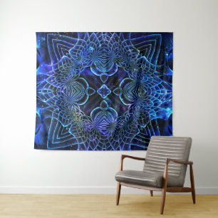 Big Blue Electric Galactic Geometry Wandteppich