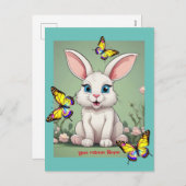 Big Blue Eyes Bunny Rabbit Feiertagspostkarte (Vorne/Hinten)