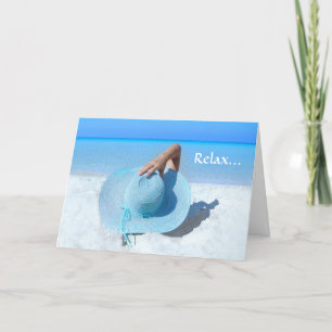 Big Blue Hat on Beach Retirement Karte