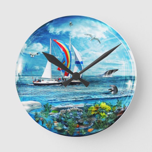 Big Blue Ocean Bubble Nature Playground Runde Wanduhr (Vorderseite)