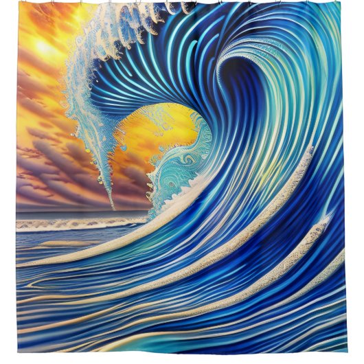 Big Blue Ocean Wave über Sunset Sky Duschvorhang (Vorderseite)