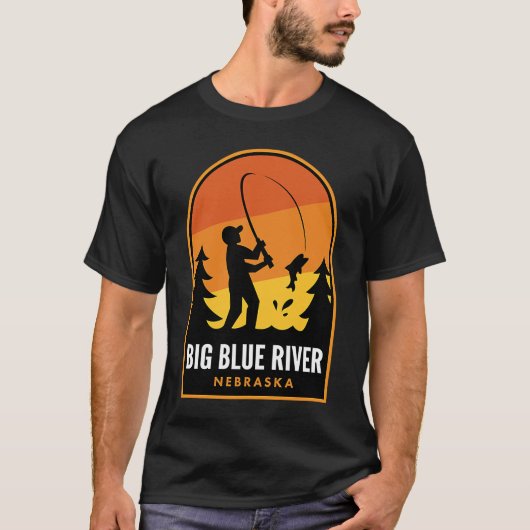 Big Blue River Nebraska Fischen T-Shirt (Vorderseite)