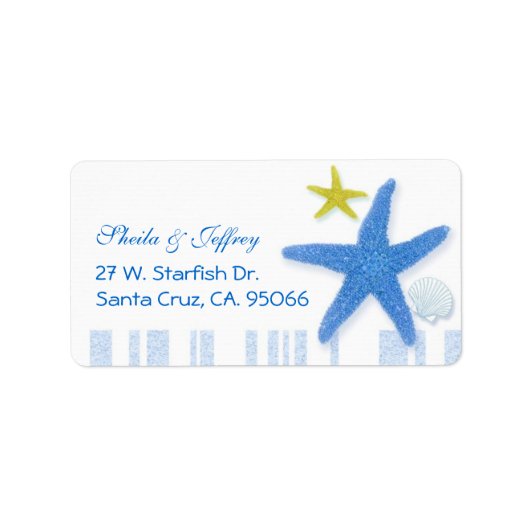 Big Blue Starfish Beach Hochzeitsadresse Adressaufkleber (Vorne)