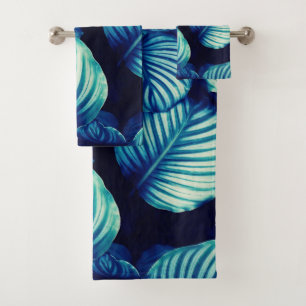 Big Blue Tropical Blätter Badezimmer Handtücher