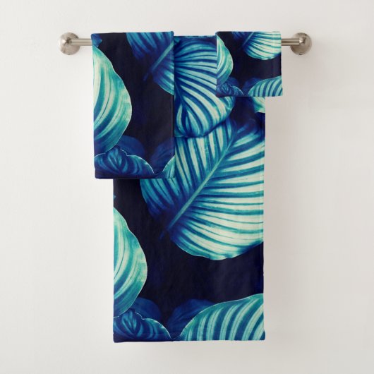 Big Blue Tropical Blätter Badezimmer Handtücher (Insitu)