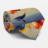 Big Blue Whale und Luftballons Krawatte (Gerollt)