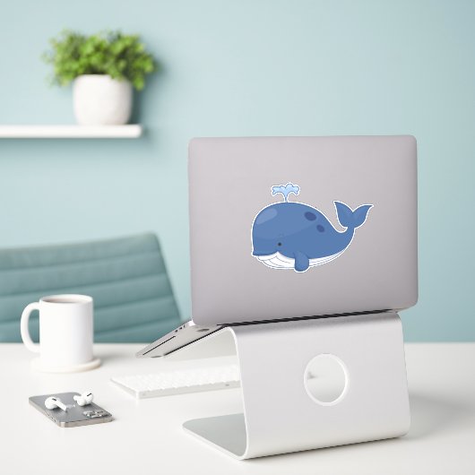 Big Blue Whale Watercolor Aufkleber (Laptop auf Schreibtisch)
