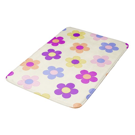 Big Blume Power Design - Gelber Hintergrund Badematte (Schrägansicht)