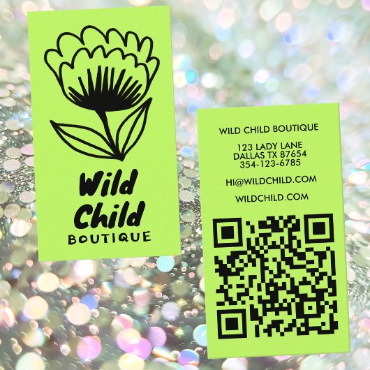 BIG BOLD BLOOM Rustikaler Minimal-QR-Code Visitenkarte