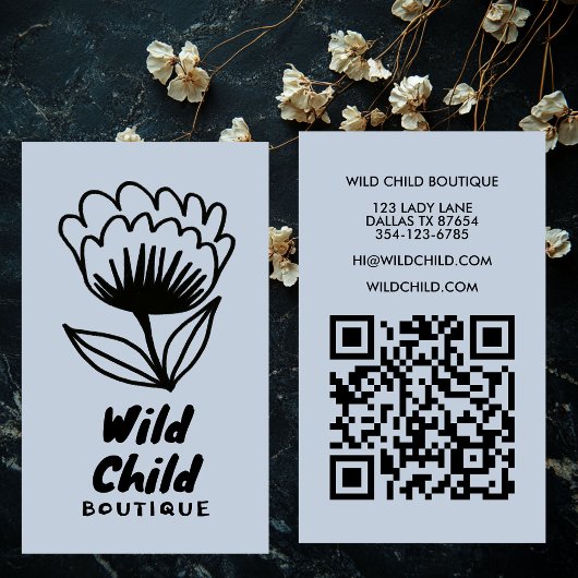 BIG BOLD BLOOM Rustikaler Minimal-QR-Code Visitenkarte