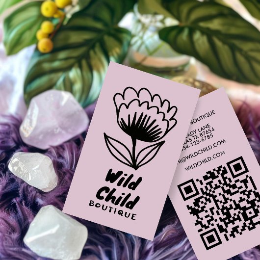 BIG BOLD BLOOM Rustikaler Minimal-QR-Code Visitenkarte