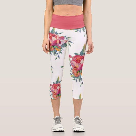 Big Bold Blume Muster Capri Leggings (Vorderseite)