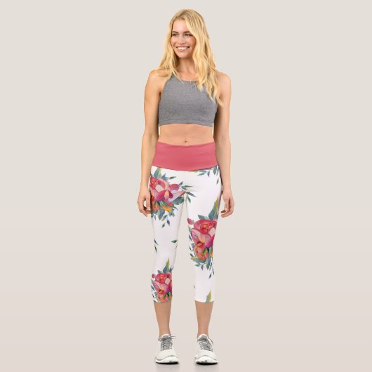 Big Bold Blume Muster Capri Leggings (Vorderseite)