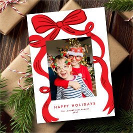 Big Bold Bright Red Bow Christmas Photo Feiertagskarte