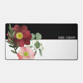 BIG BOLD BURGUNDY-BLUME mit NAME Schreibtischunterlage