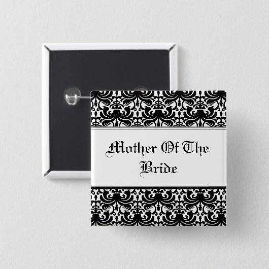 Big Bold Damask (Schwarz) (Hochzeit) Button (Vorne & Hinten)