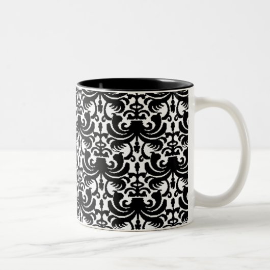 Big Bold Damask (schwarz) Zweifarbige Tasse (Rechts)