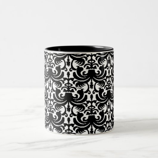 Big Bold Damask (schwarz) Zweifarbige Tasse (Mittel)