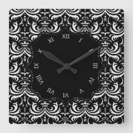 Big Bold Damask (weiß) Quadratische Wanduhr