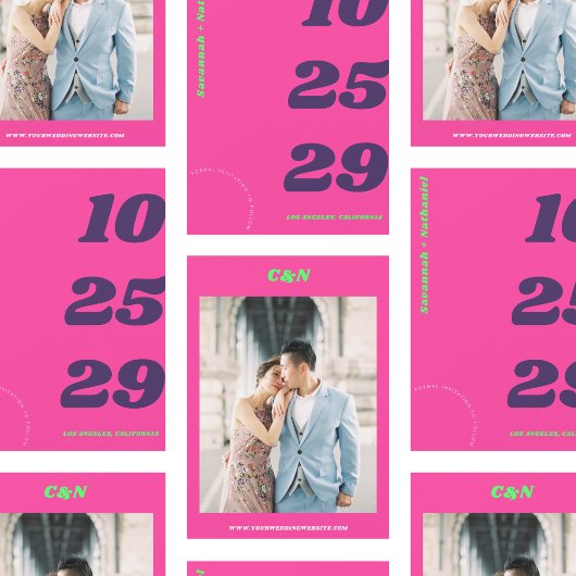 Big & Bold Date Hot Pink Retro Foto Hochzeit Save The Date