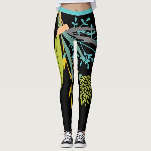 Big Bold Lime Green Blue Botanic Leggings (Vorderseite)