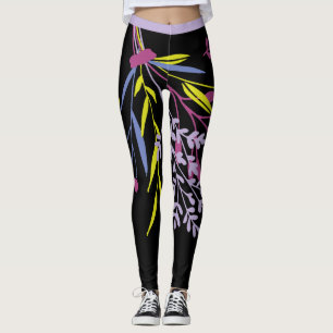 Big Bold Lime Green Lila botanische Leggings