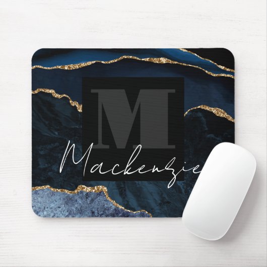 Big Bold Monogram Blue Agate Mousepad (Mit Mouse)