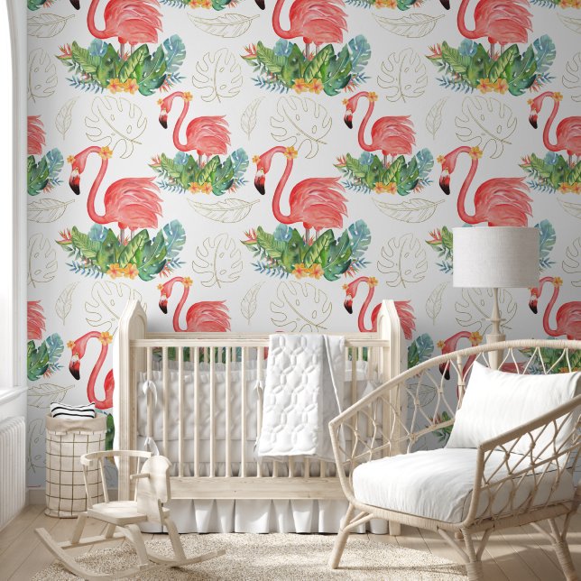 Big Bold Pink Flamingo Tropical Pattern Tapete (Kinder)