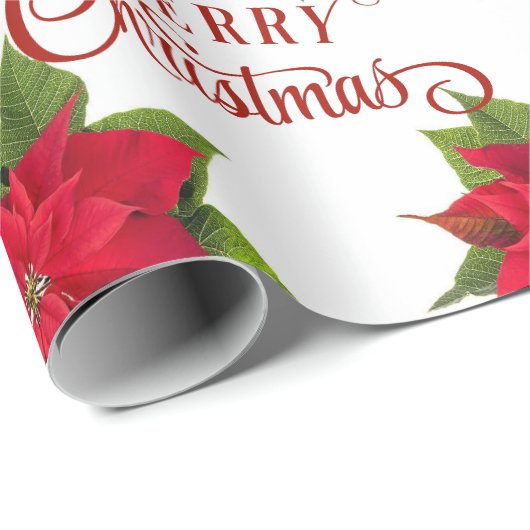 Big Bold Poinsettia Red Frohe Weihnachten Weiß Geschenkpapier (Rolleneckpunkt)